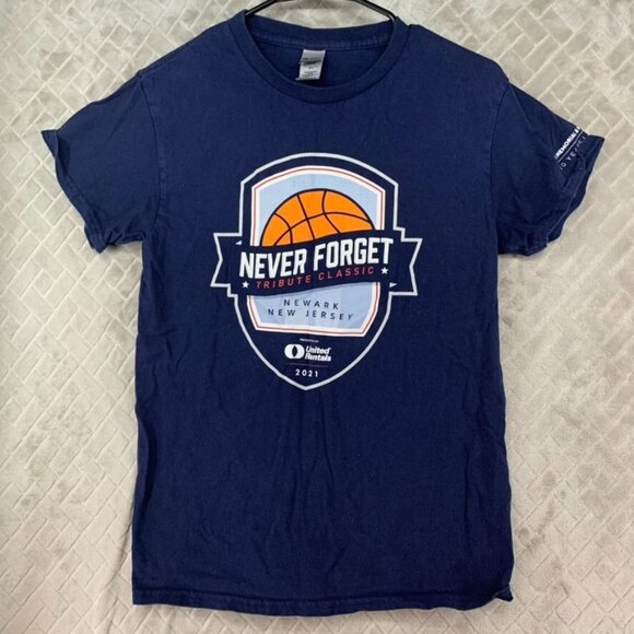 Men Small T Shirt Navy Blue Newark NJ Never Forget Basketball Short Sleeve - Picture 1 of 16